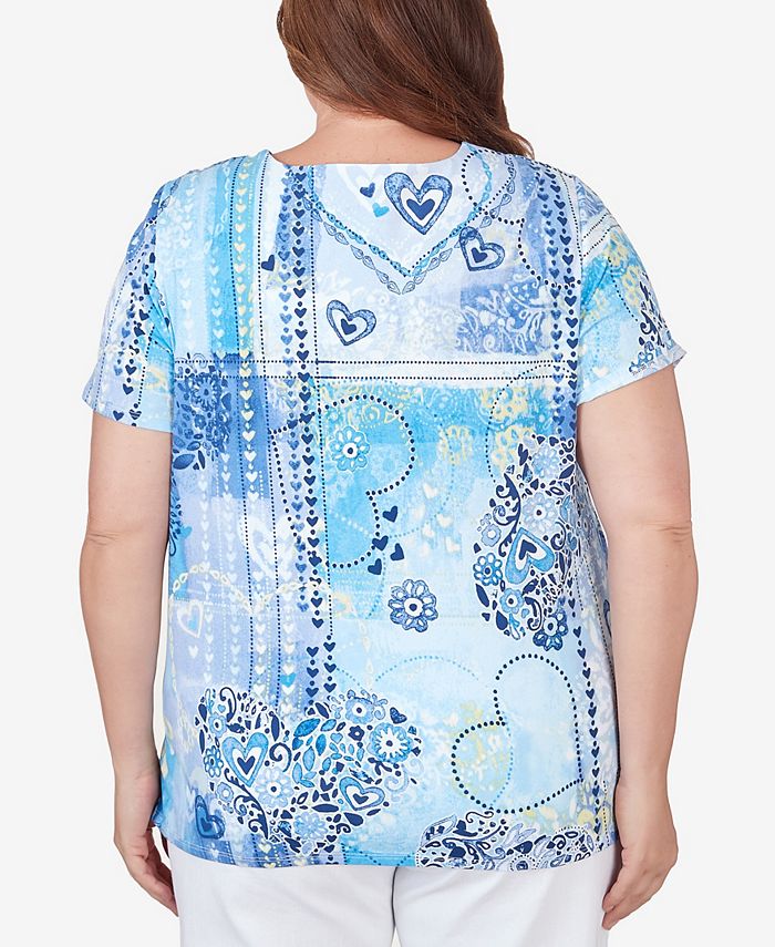 Alfred Dunner Plus Size Patchwork Hearts Split Neck Tee - Macy's