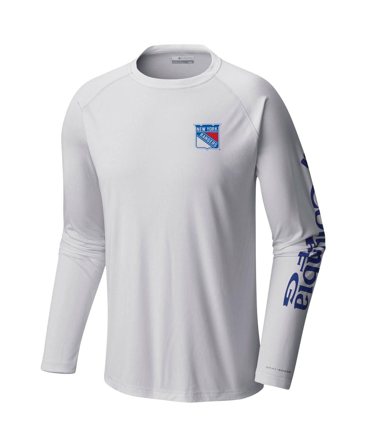 Shop Columbia Men's White New York Rangers Terminal Tackle Omni-shade Raglan Long Sleeve T-shirt