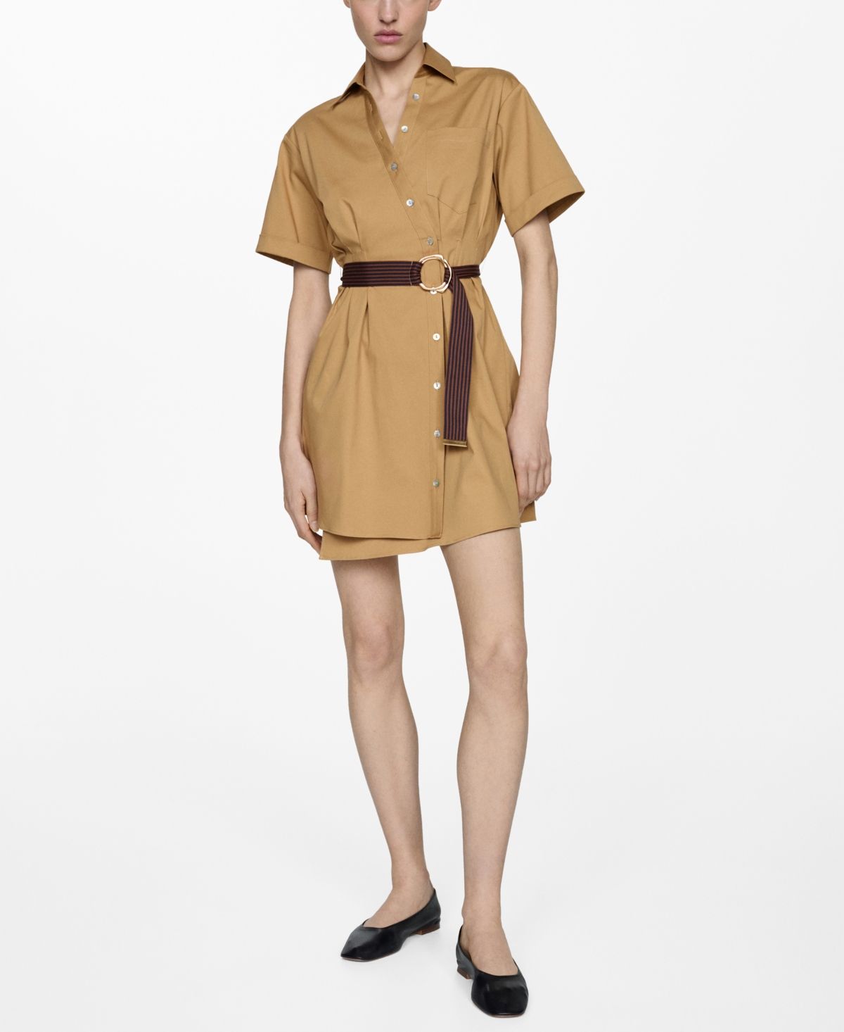 Shop Mango Women's Belt Shirt Dress In Medium Brown