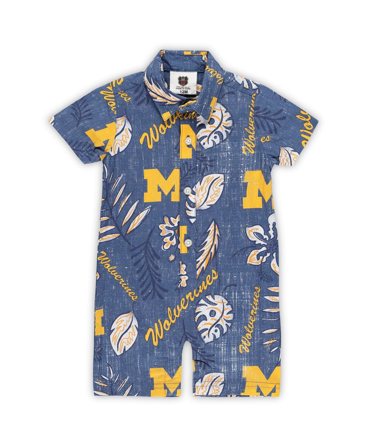 Wes & Willy Wes Willy Infant Navy Michigan Wolverines Vintage-like Floral Romper In Navy