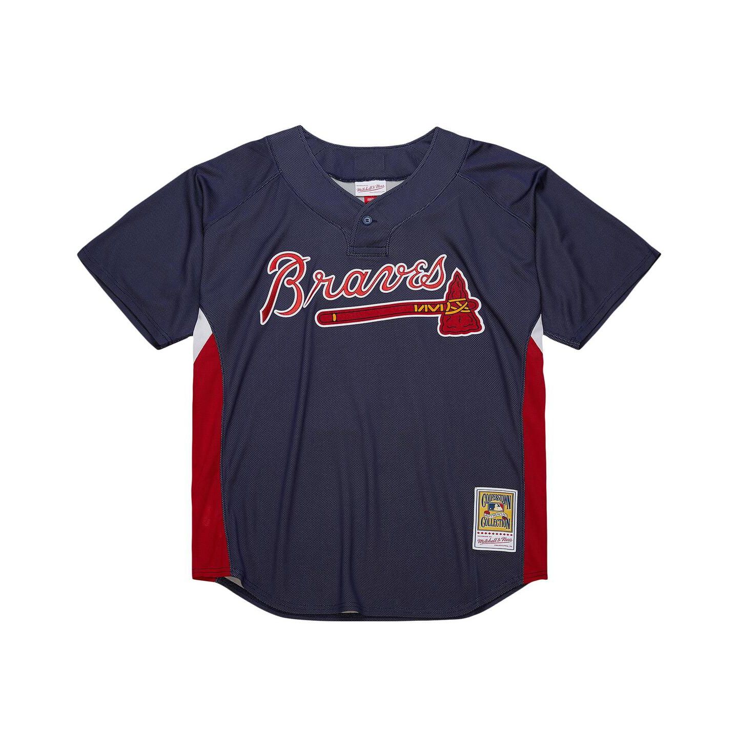 Мужской топ Mitchell & Ness Mitchell Ness John Smoltz Navy Atlanta Braves Cooperstown Collection Mesh Batting Practice Jersey — фото 4