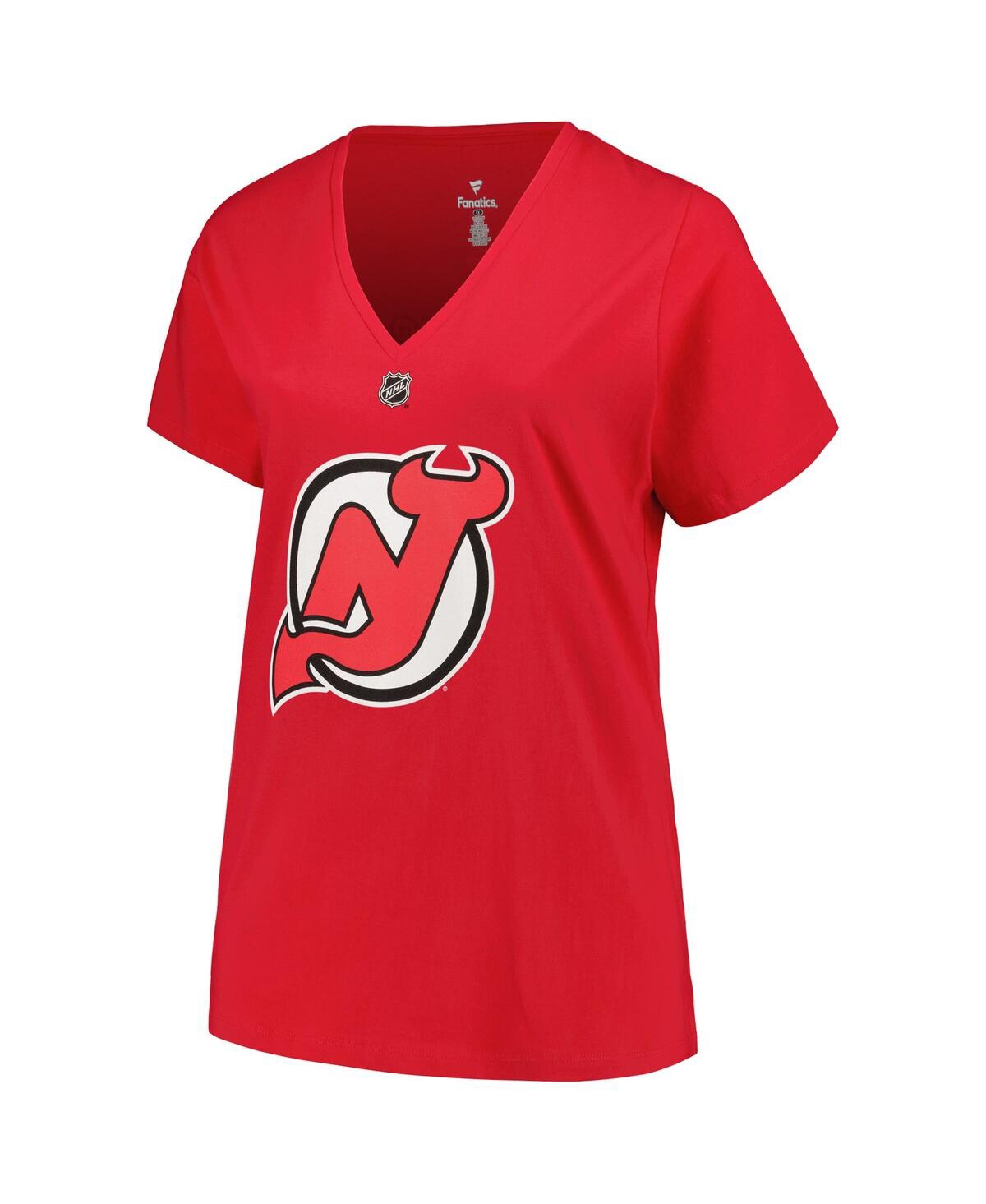 Shop Fanatics Branded Women's Jack Hughes Red New Jersey Devils Plus Size Name Number T-shirt
