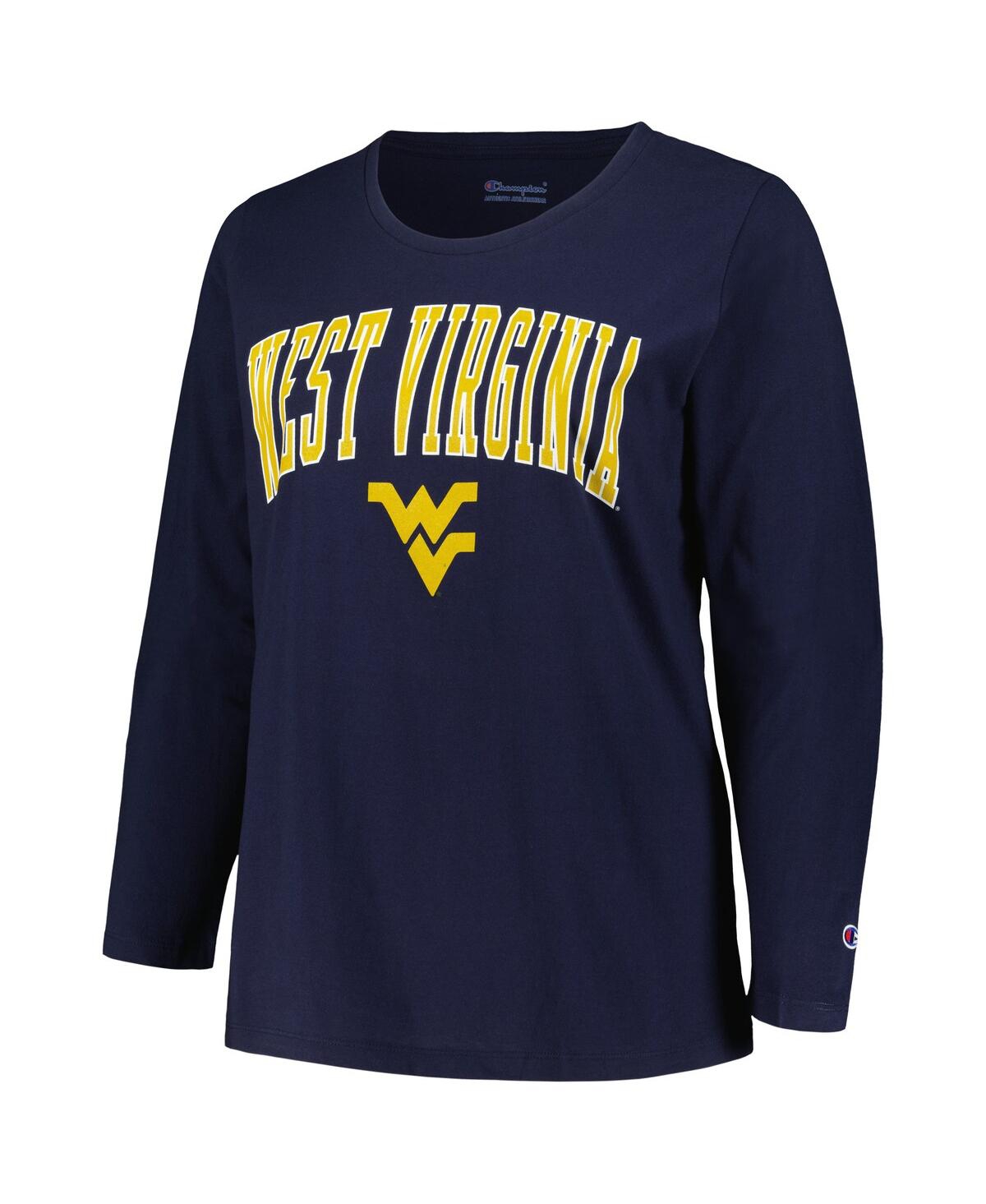 Profile Navy West Virginia Mountaineers Plus Size Arch Over Logo Scoop Neck Long Sleeve T-shirt In Navy