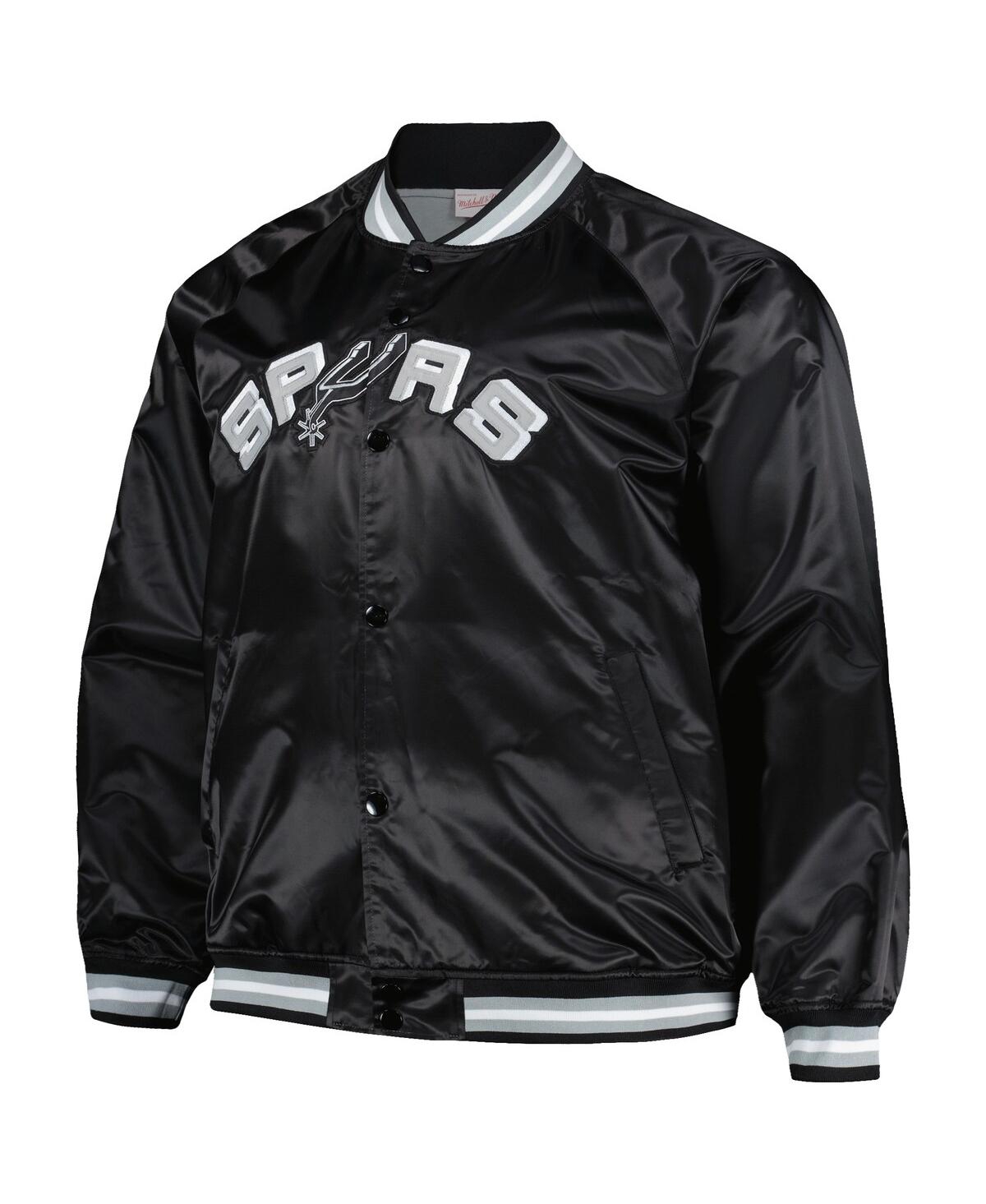 Mitchell & Ness Mitchell Ness Men's Black San Antonio Spurs Big Tall Hardwood Classics Wordmark Satin Raglan Full-zi In Black