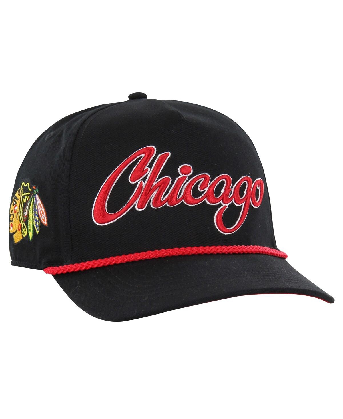 47 Brand Men's Black Chicago Blackhawks Overhand Logo Side Patch Hitch Adjustable Hat - Black