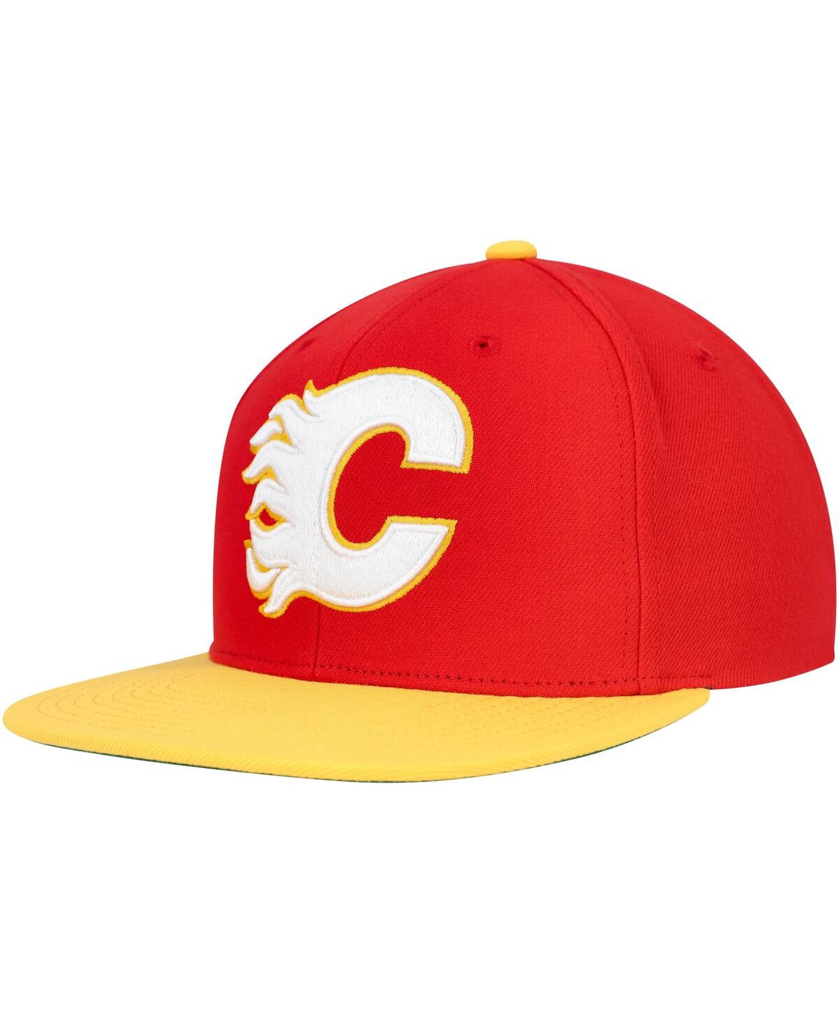Mitchell Ness Men's Red Calgary Flames Core Team Ground 2.0 Snapback Hat - Red Yellow