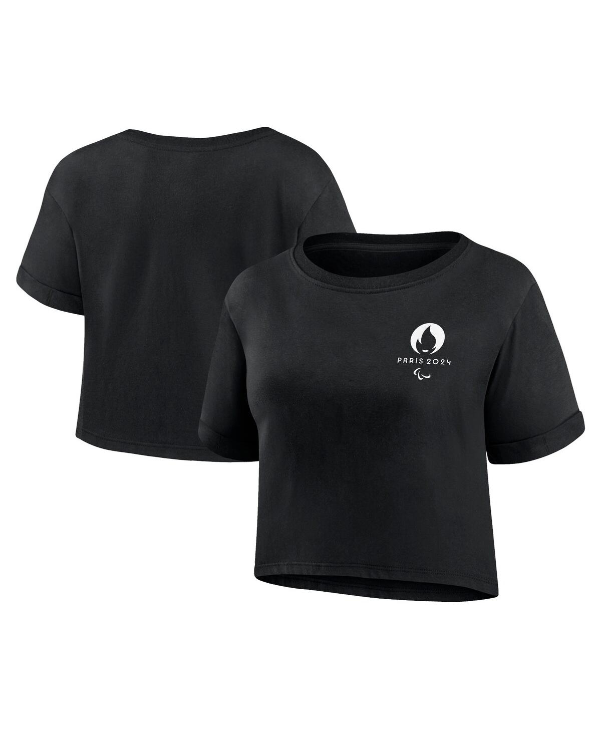 Branded Women's Black Paris 2024 Summer Static Fashion Cropped T-Shirt - Black