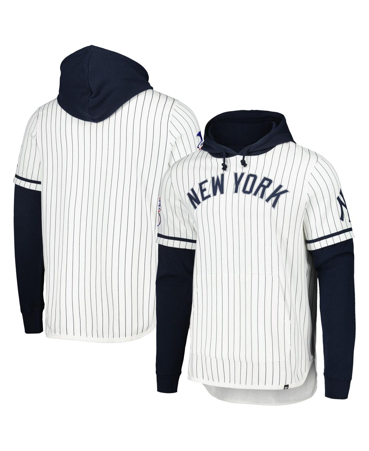 Shop 47 Brand Men's White New York Yankees Pinstripe Double Header Pullover Hoodie