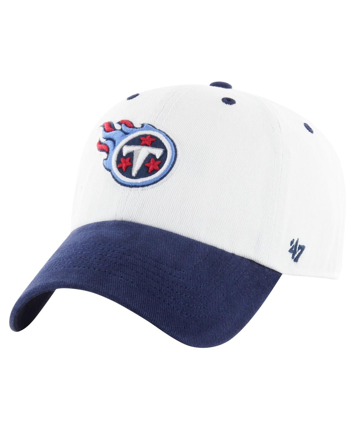 47 Brand Men's White/Navy Tennessee Titans Double Header Diamond Clean Up Adjustable Hat - White Navy