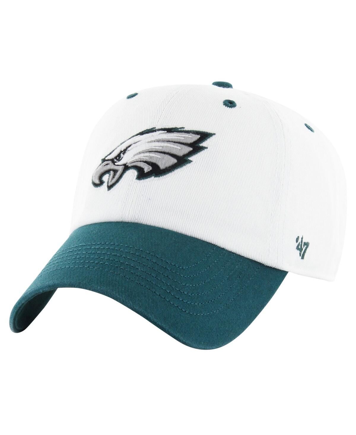47 Brand Men's White/Midnight Green Philadelphia Eagles Double Header Diamond Clean Up Adjustable Hat - White Gree