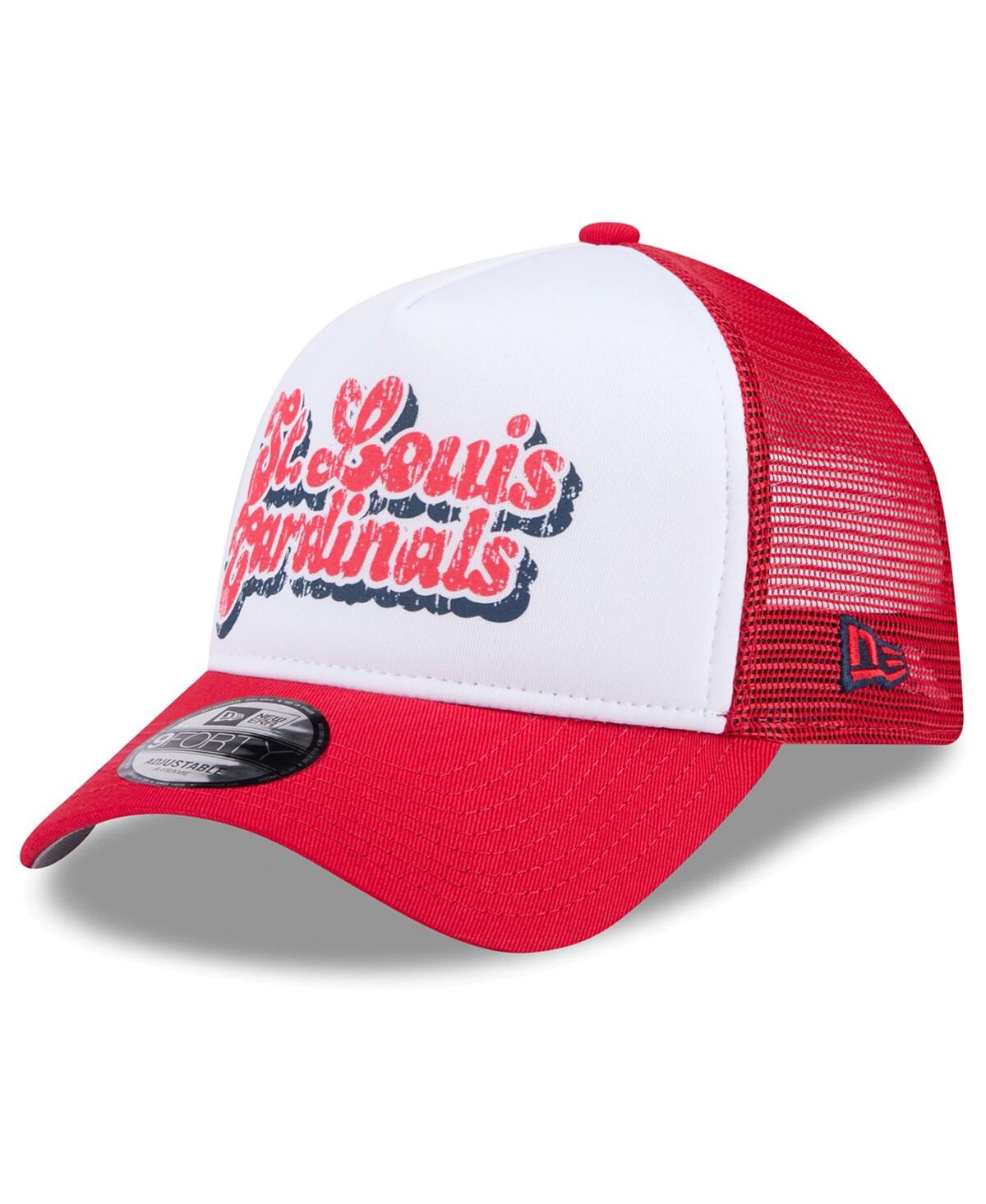 Women's White/Red St. Louis Cardinals Throwback Team Foam Front A-Frame Trucker 9Forty Adjustable Hat - White Red