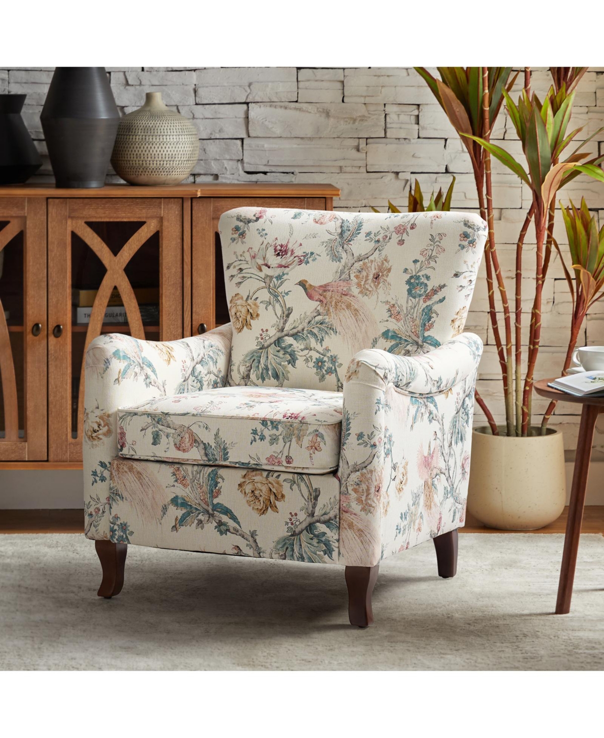 Ewert Comfy Floral Fabric Pattern Armchair with Wingback Design