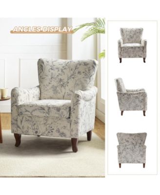 Ewert Comfy Floral Fabric Pattern Armchair with Wingback Design