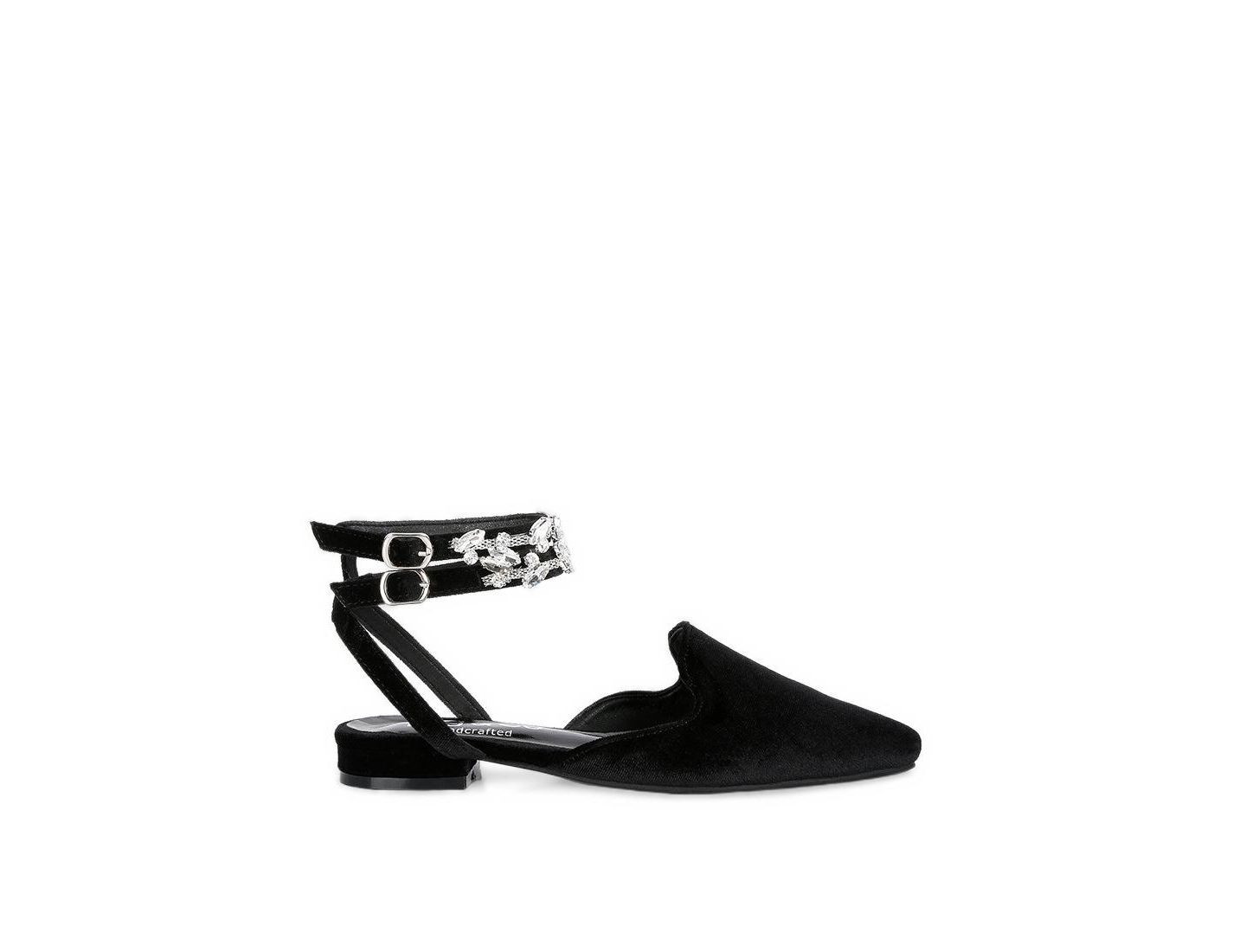 Женские сабо Rag & Co Salome Embellished Ankle Strap Velvet Mules, цвет: Чёрный — фото 3