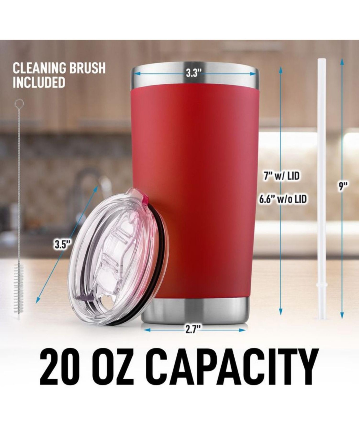 Zulay Kitchen 20oz Stainless Steel Tumbler With Lid and Straw - Sweat-Free Travel Coffee Mug Tumbler Cups