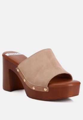 Rag and Co Womens Cartera Soft Suede High Block Heel Clogs