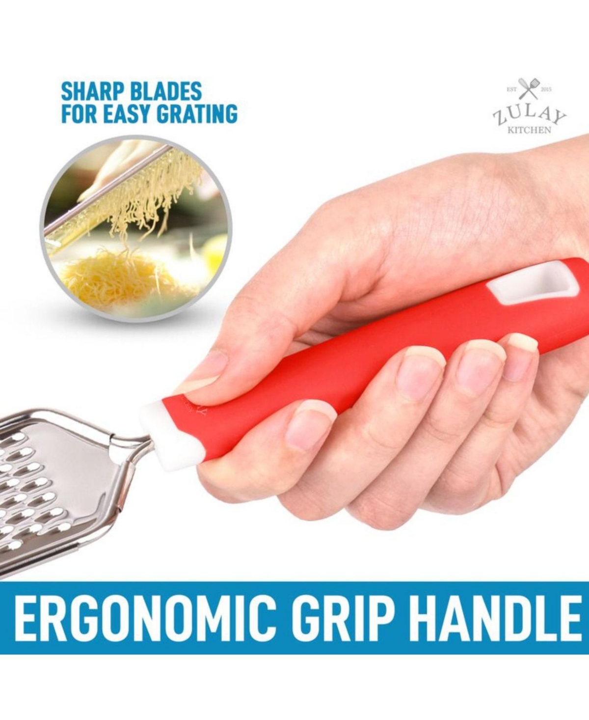 Zulay Kitchen Cheese Grater Stainless Steel - Durable Rust-Proof Metal Lemon Zester Grater With Handle