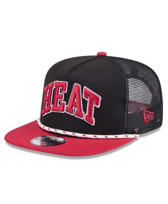 Men's Black/Red Miami Heat Throwback Team Arch Golfer Snapback Hat