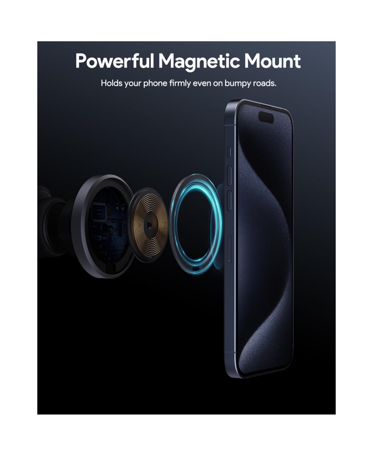 Aukey Hd-MC13 MagFusion Dash Qi2 Certified 1m Magnetic Fast Wireless Charging Phone Mount Usb C-c Cable Included