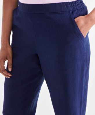 Women's 100% Linen Solid Cropped Pull-On Pants, Created for Macy's