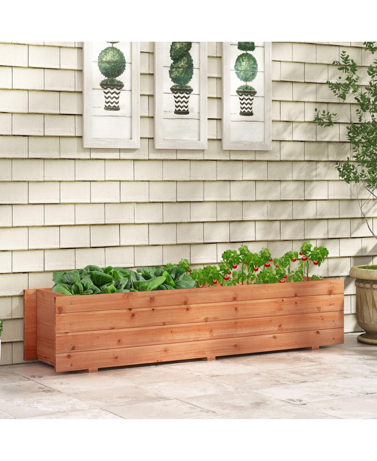 Slickblue Fir Wood Planter Box with 2 Drainage Holes and 3 Added Bottom Crossbars