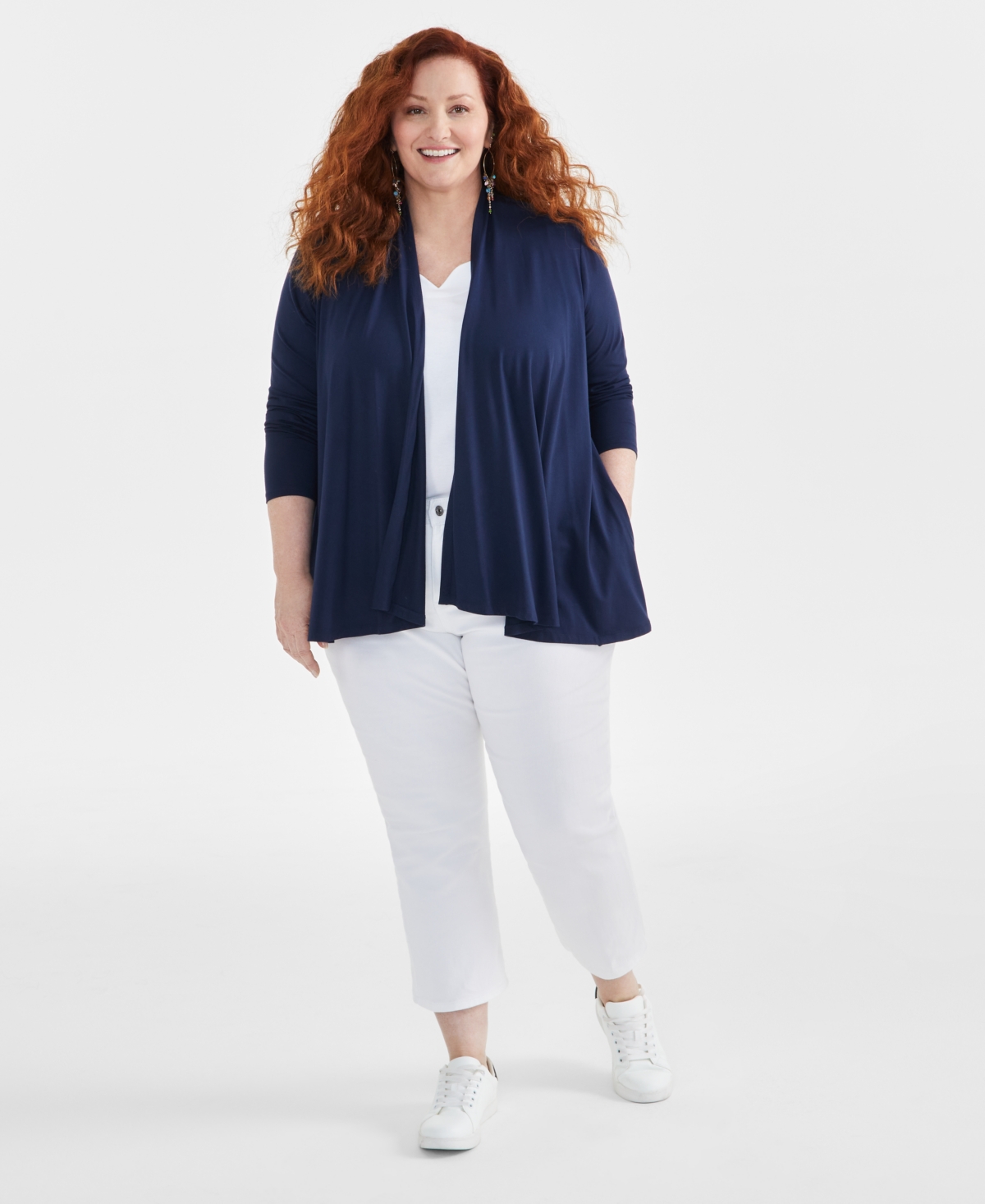 Style & Co Plus Size Open-Front Long-Sleeve Cardigan, Created for Macy's
