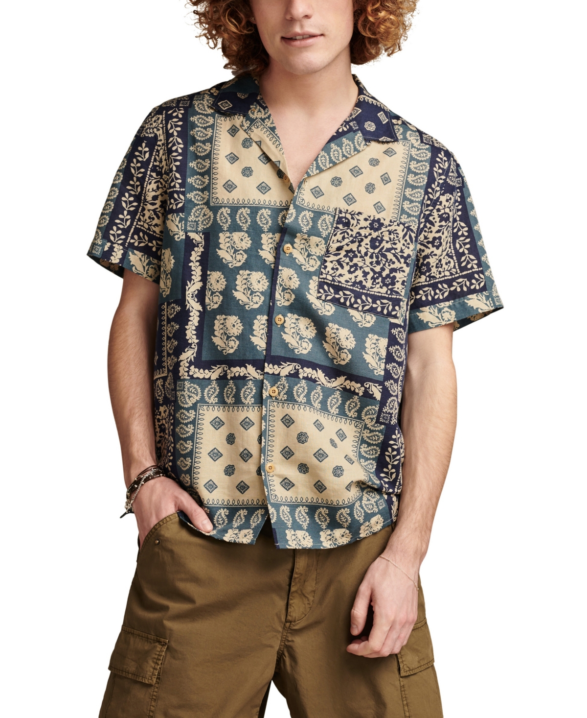 Lucky Brand Floral Print Short Sleeve Camp Collar