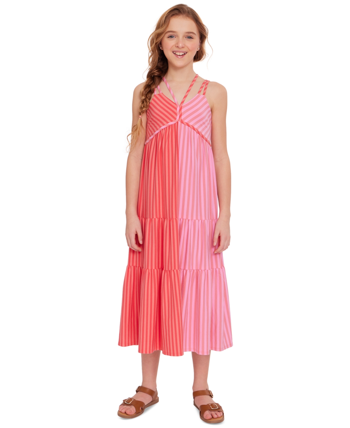 Shop Bonnie Jean Big Girls Sleeveless Striped Maxi Dress In Pink