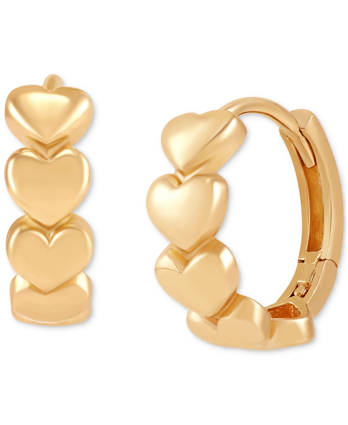 Macy's Polished Hearts Huggie Hoop Earrings In 14k Gold, 3/8"