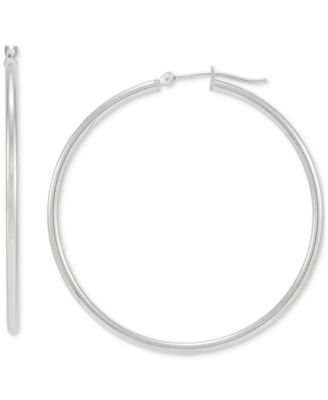 Macy's - Polished Tube Medium Hoop Earrings in 10K White Gold, 1.65"