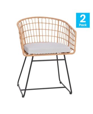 Ari Set Of Two All-Weather Faux Rattan Rope Chairs With Padded Cushions For Indoor And Outdoor Use
