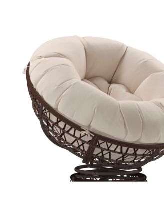 Papasan Style Woven Wicker Swivel Patio Chair With Removable All-Weather Cushion