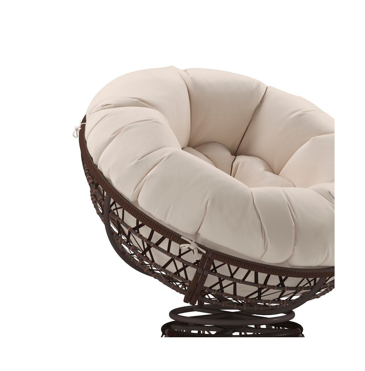 Papasan Style Woven Wicker Swivel Patio Chair With Removable All-Weather Cushion -beige