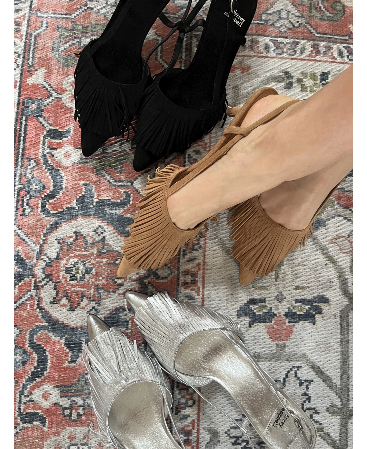 Jeffrey Campbell Lasso Fringed Kitten-Heel Slingback Pumps