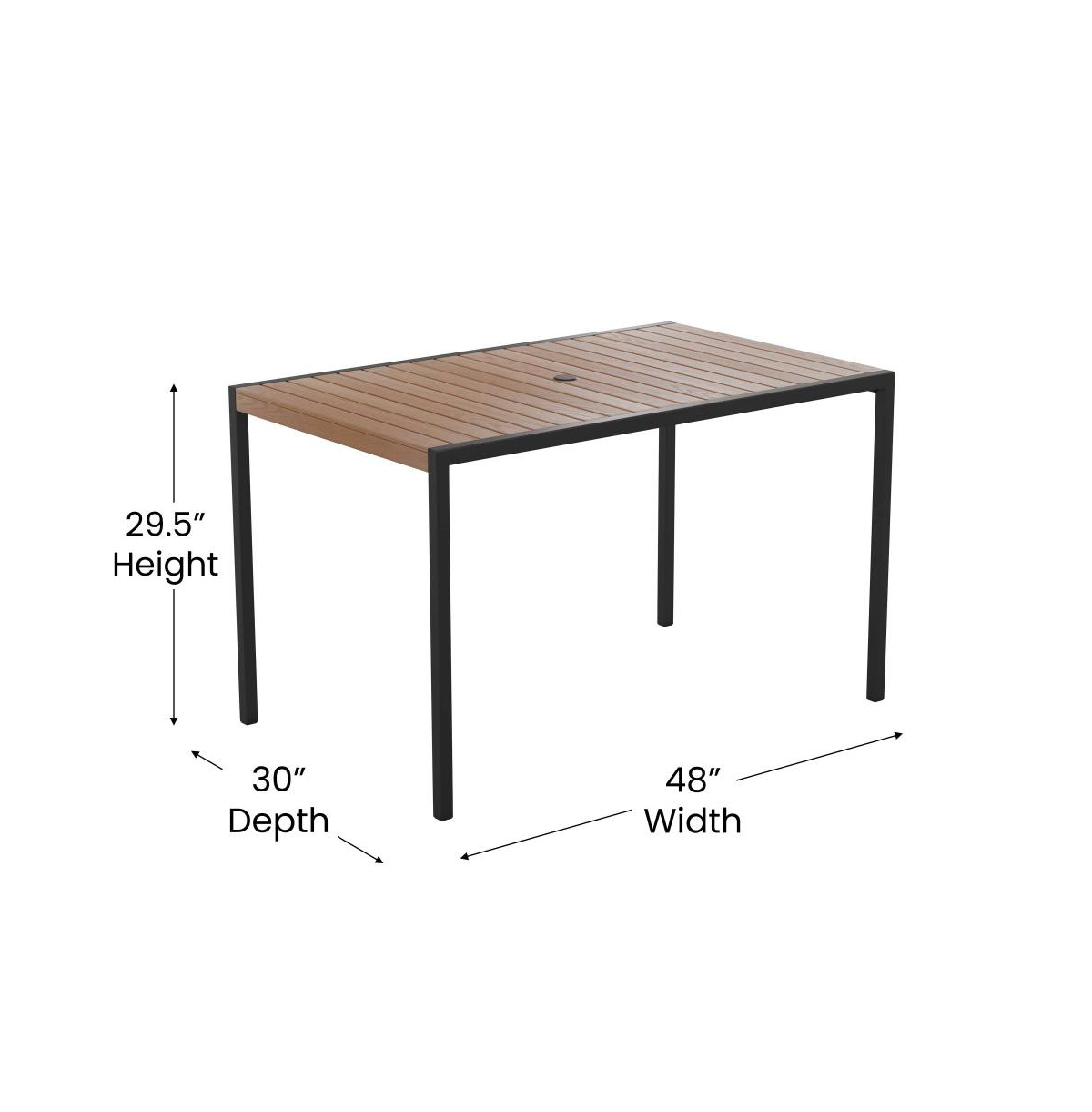 Calle 7 Piece Outdoor Faux Teak Poly Slat Outdoor Furniture Set - Table, 4 Chairs And Patio Umbrella And Base