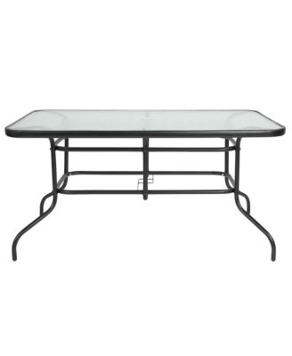 Patio Table & Chairs Set With Rectangular Metal Table With Tempered Glass Top And Stacking Chairs