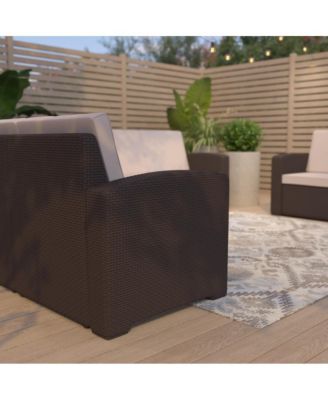 Malmok Outdoor Furniture Resin Loveseat Faux Rattan Wicker Pattern 2-Seat Loveseat With All-Weather Cushions