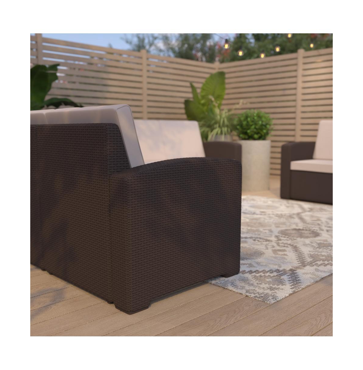 Malmok Outdoor Furniture Resin Loveseat Faux Rattan Wicker Pattern 2-Seat Loveseat With All-Weather Cushions