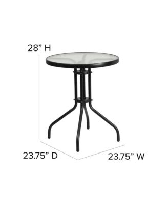 23.75" Round Tempered Glass Metal Table With Smooth Ripple Design Top