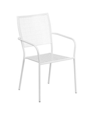 Commercial Grade 35.25" Round Metal Garden Patio Table Set, 4 Square Back Chairs