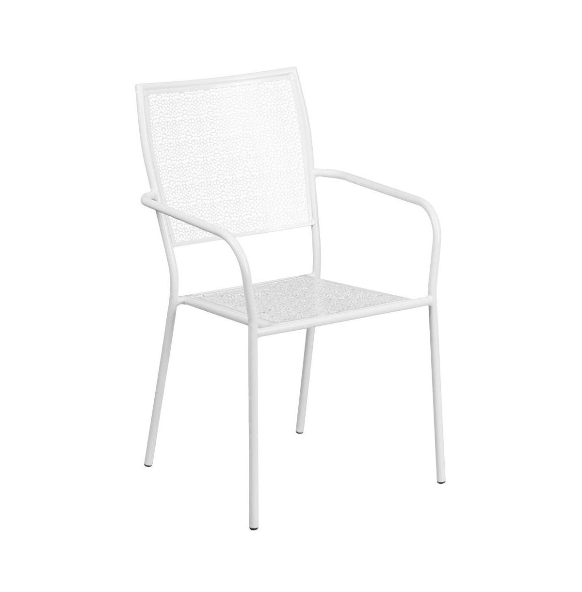 Commercial Grade Round Metal Garden Patio Table Set, 4 Square Back Chairs