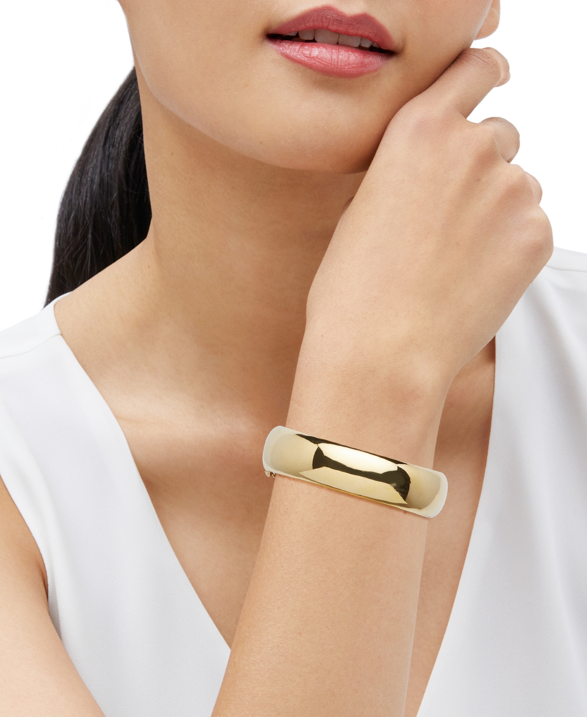 Macy's Polished Tube Hinge Wide Bangle Bracelet In 18k Gold-plated Sterling Silver In Gold Over Silver