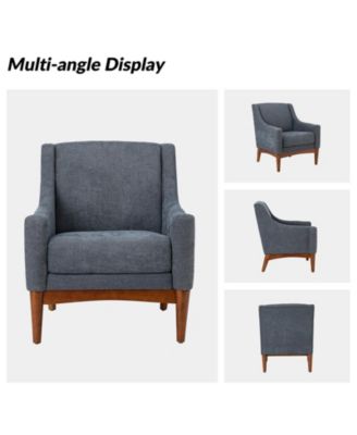 Fabric Recessed Arms Accent Chair with Solid Wood Legs for Living Room Bedroom