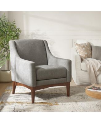 Fabric Recessed Arms Accent Chair with Solid Wood Legs for Living Room Bedroom