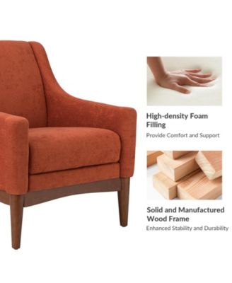 Fabric Recessed Arms Accent Chair with Solid Wood Legs for Living Room Bedroom