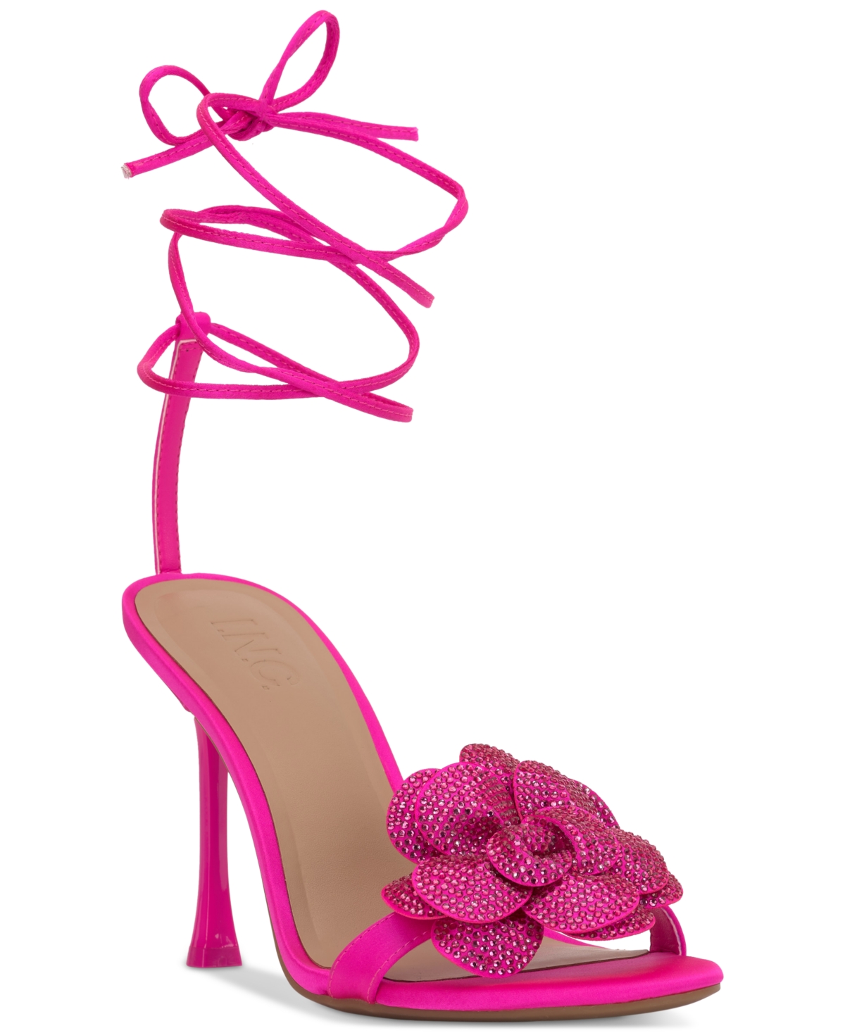 Women's Nascha Lace-Up Flower Sandals, Created for Macy's - Fuchsia Bling