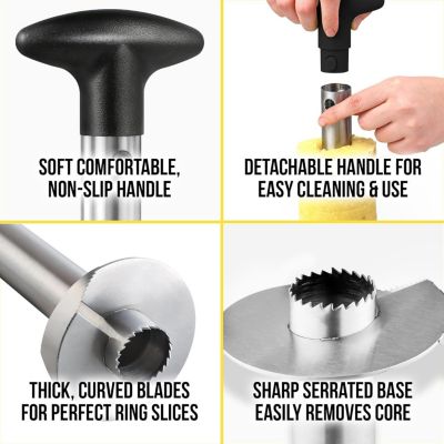 Heavy Duty 2pc Pineapple Corer & Slicer Set – Includes Eye Removal Tool with Reinforced Blade