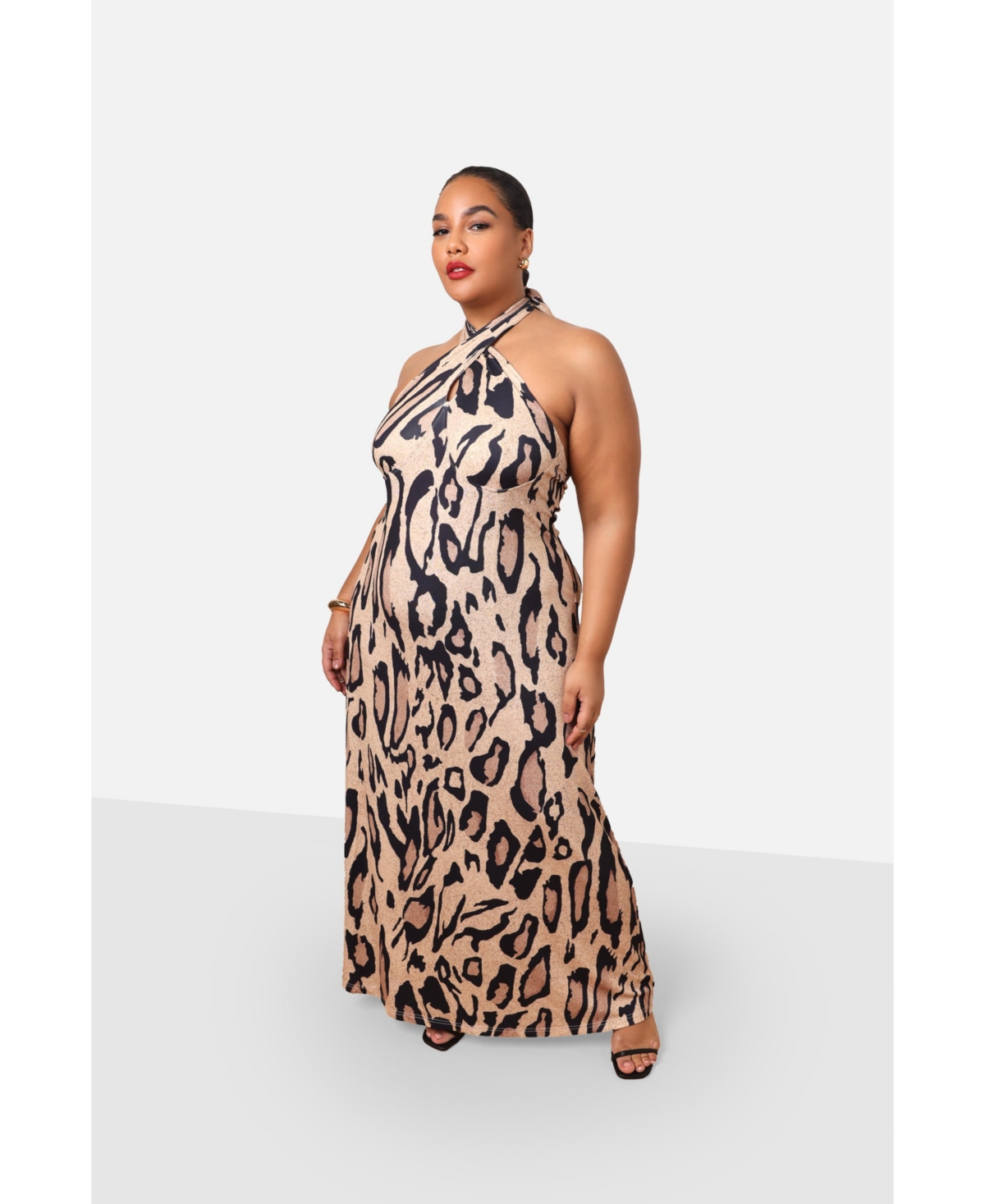 Women's Kenya Leopard Halter Maxi Slip Dress - Brown