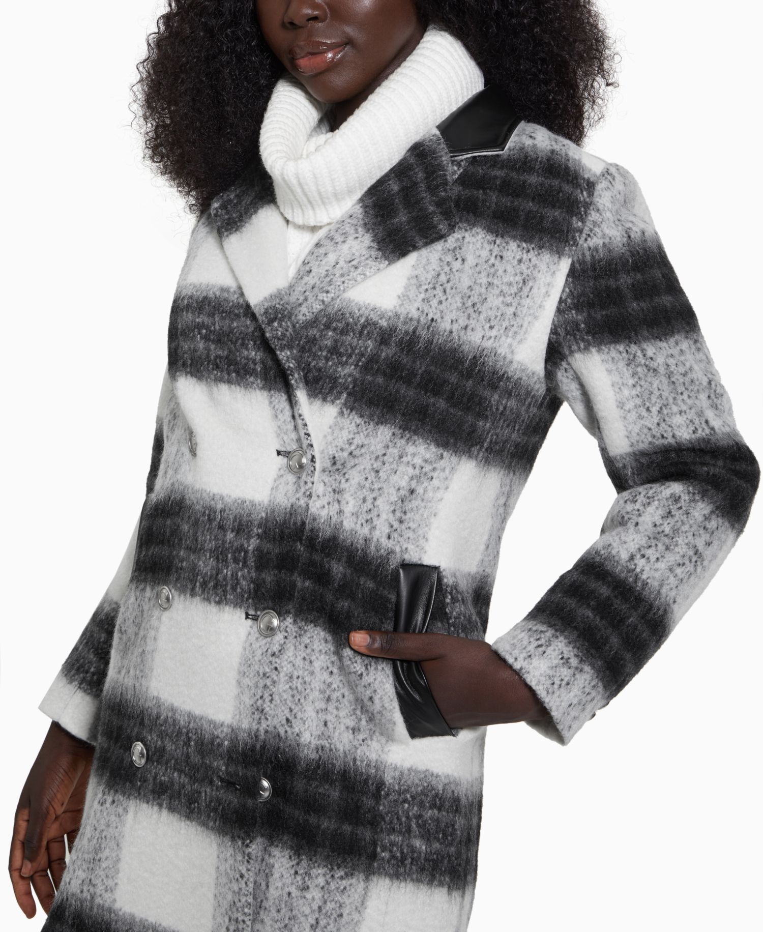 Women's Double-Breasted Mid-Length Plaid Coat