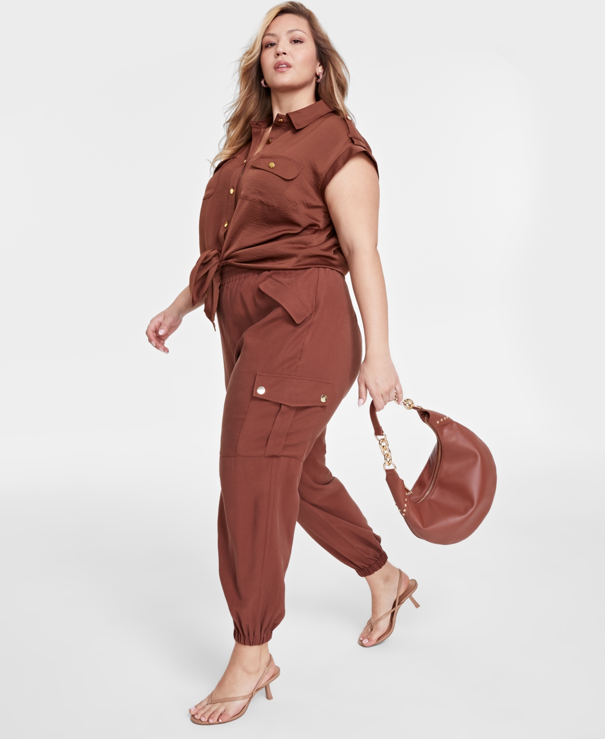 I.n.c. International Concepts Plus Size Button-Down Utility Blouse, Created for Macy's